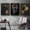 3pcs African Women In Golden Jewelry Canvas Art Prints - Frameless 2D Posters, Elegant Black & Golden Wall Decor for Living Room