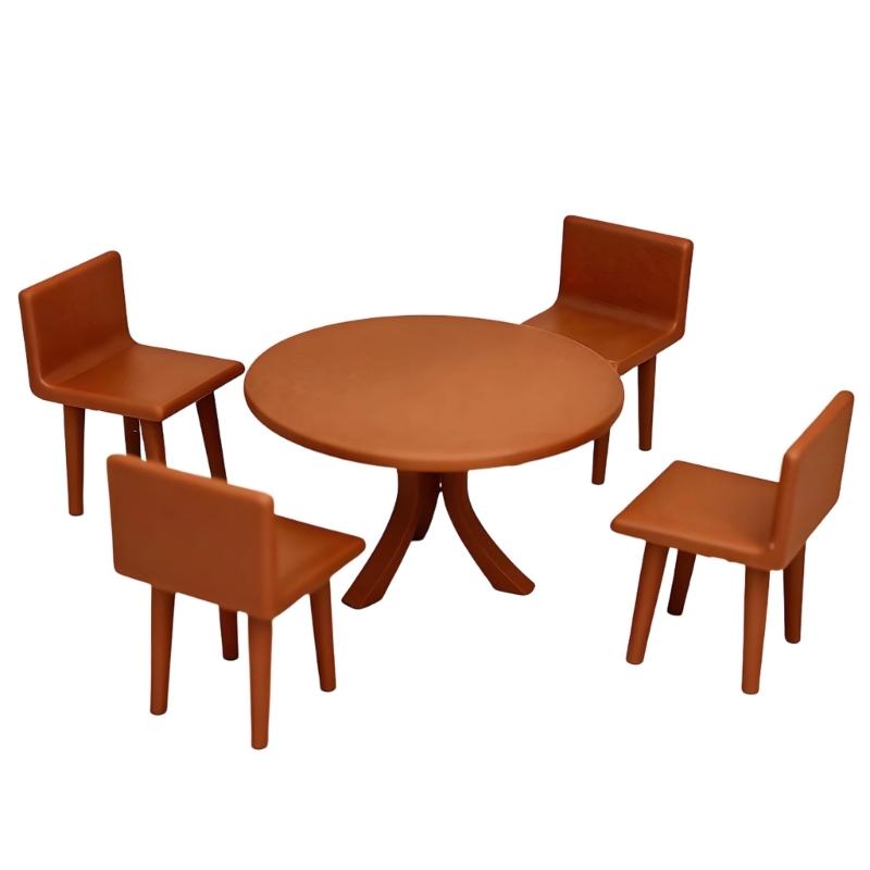

Detailed Plastic Dollhouses Furniture Set With 1:18 Scale Dining Table And Matching Chairs коричневый