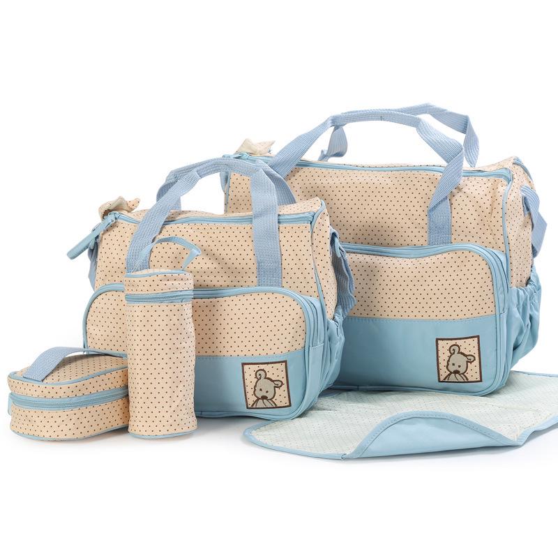 Fashionable Polka Dot 5-Piece Mommy Bag Set - Versatile, Large Capacity Shoulder Bag for Mother and Baby