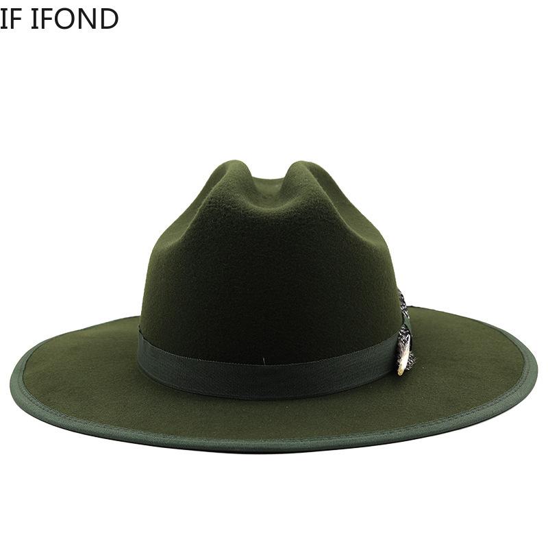 New Autumn Winter Feather Band Felt Fedora Hat For Women Wide Brim Gentleman Wedding Party Hat Church Jazz Hat