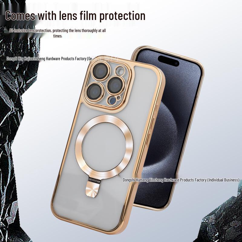 Apple Pro Max 17 Invisible Stand Magnetic Protective Phone Case with Electroplated Lens and Full Coverage Dustproof Shield.