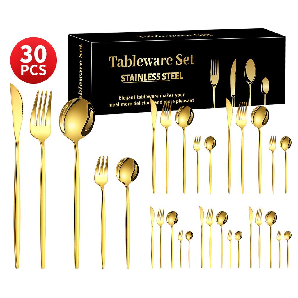 Stainless Steel 30-Piece Tableware Steak Knife, Fork and Spoon 5 Main Pieces Tableware Suit