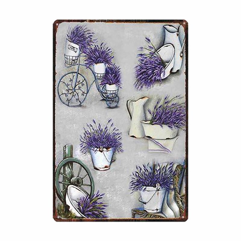 Lavender Metal Plate Flower Farmhouse Tin Signs Plaque Vintage Wall Art Poster Home Garden Decor 20x30cm