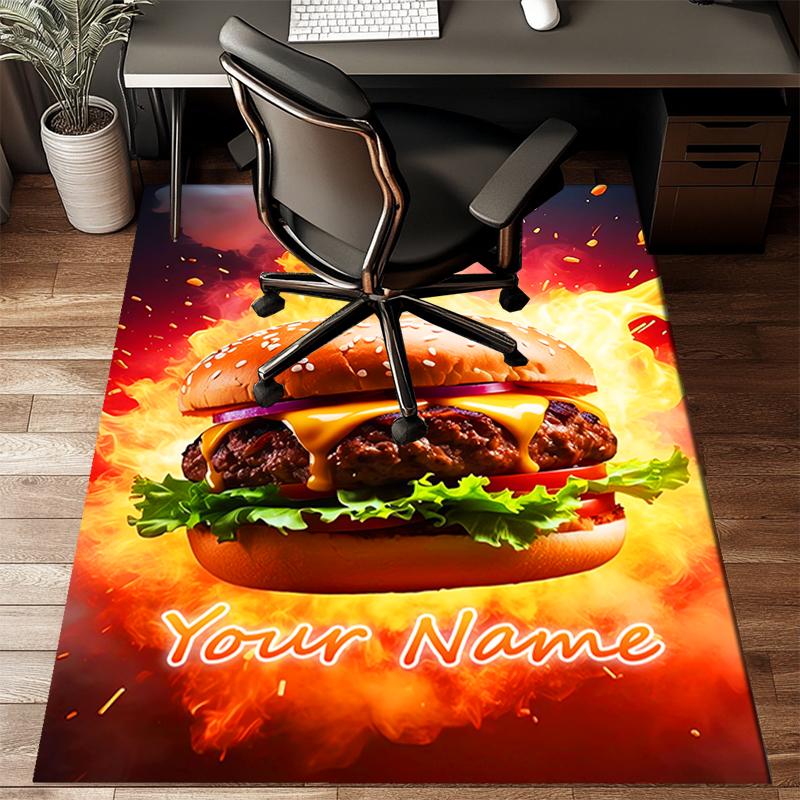 1PC Custom Name Burger Delight Theme Floor Mat Ideal for Living Room, Game Rooms, Office, Bedroom, Floor Mat Playful Design