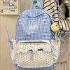 School Bag Fufu Plaid Polka Dot Lace Border, Girly Travel Backpack, Japanese Sweet Style, Student Backpack
