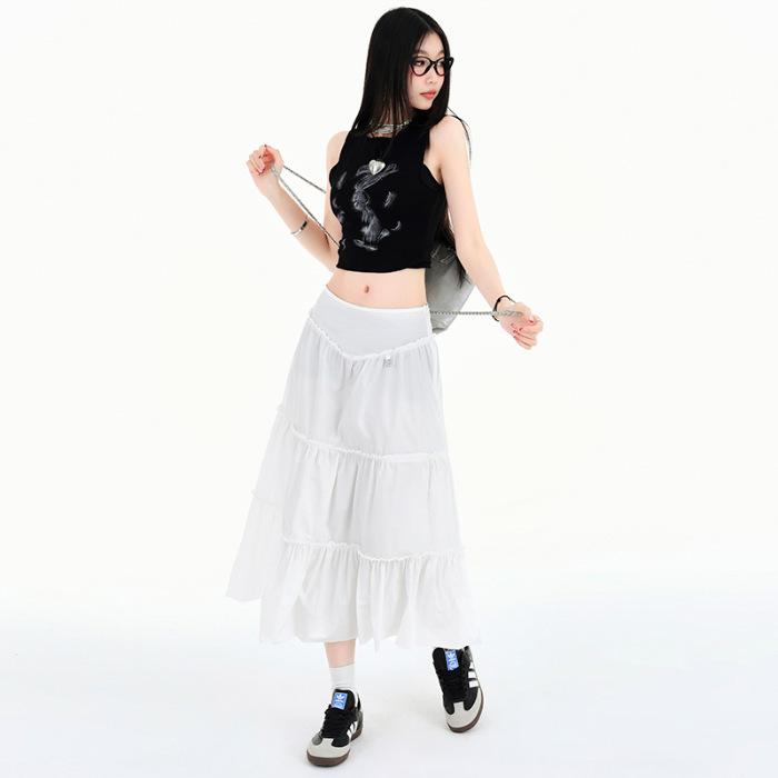 White Pleated Skirt for Women Summer High Waisted Relaxed Fit Slim Cake Skirt for Women Spring and Summer A-line Midi Skirt for Women Summer S