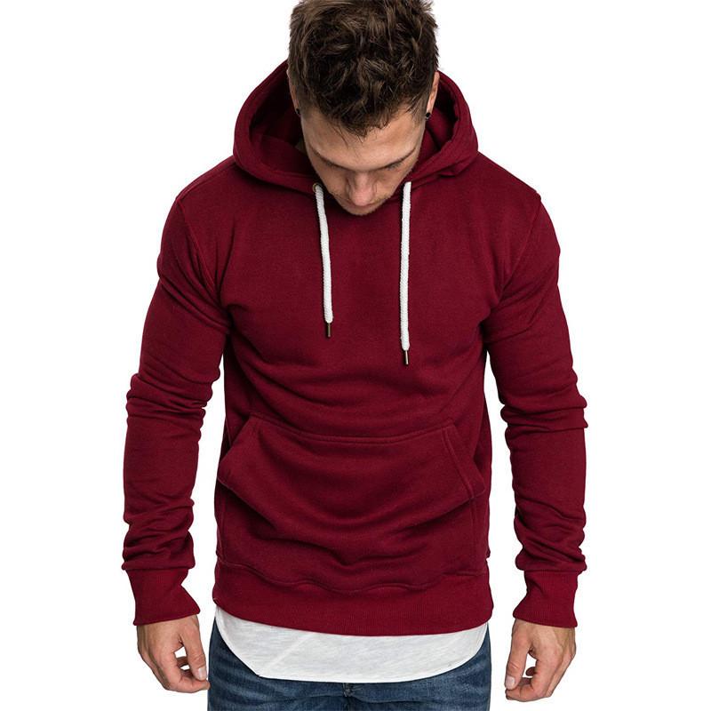 2021 Men's Solid Color Hooded Pullover Sweatshirt