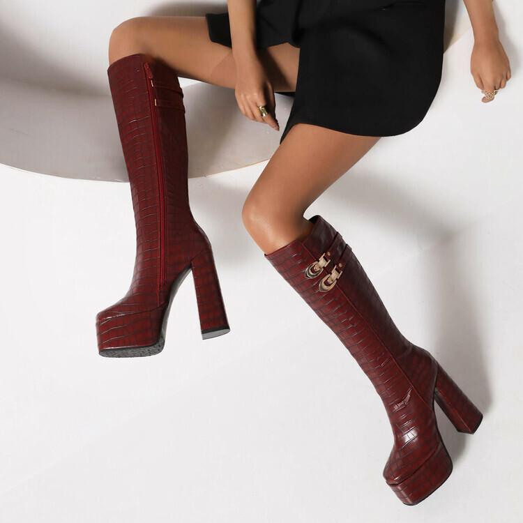 Ins Wang Fried Recommendation! Huge and Thin New Square-headed Knight Boots Women's High-heeled Boots But Knee-high 