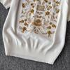 Letni Damski Sweter Dzianinowy z Dekoltem O, Designerski, Haftowany w Kwiaty, Koraliki, Diamenty, Pulower, Top, T-shirt