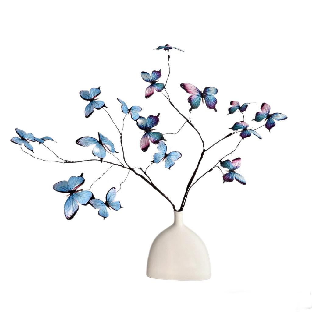 3D Printed Butterfly & Withered Branch Floral Art Ornament | Monet Garden-Inspired Artificial Flower Arrangement Decor