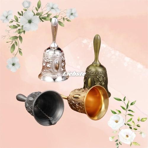Liebste Hand Bell, Call Bell, Reception Counter Bell, Table Bell, Restaurant Bell, Triangular Lottery (1 Antique Silver)
