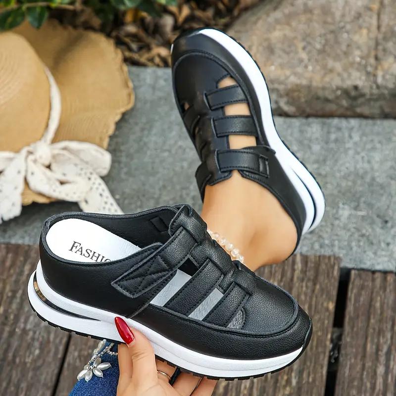 Sandały damskie w jednolitym kolorze, z okrągłym noskiem, na platformie, na co dzień, sportowe, na co dzień