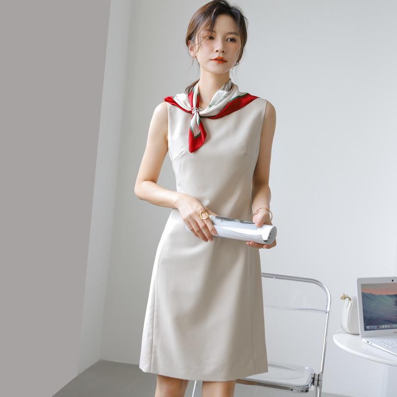 

Mei Daiqian Women s Sleeveless Round Neck Midi Vest Dress - Slimming, Drapey, Professional Summer Wear Extra Small абрикосовый