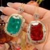 New Zhuangsheng Jewelry Copper Bottom Gold Plated Simulation Emerald Light Luxury Pendant Necklace Stone 20 * 28