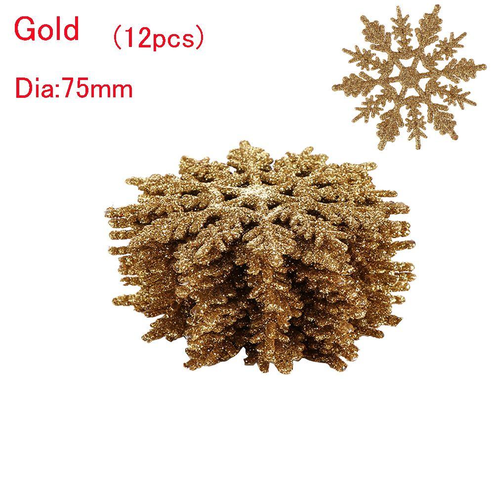 12Pcs 7.5cm Gold Powder Snowflake for Xmas Charming White Christmas Tree Decor Xmas Party Holiday Christmas Ornaments Home Decor
