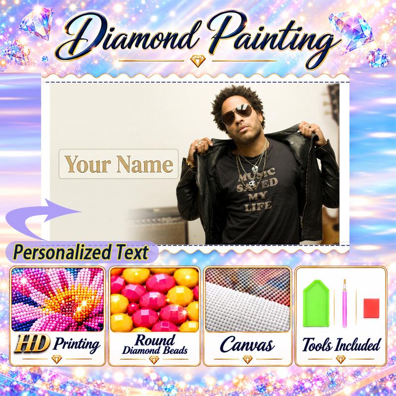 Lenny Kravitz 5D DIY Diamond Painting Custom Name Text, Full Drill Rhinestone Mosaic Art Home Gift