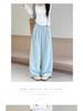 2025 Women's Blue Glutinous Rice Lazy Loose Wide-Leg Pants: Petite, Slimming, Summer Drape Design