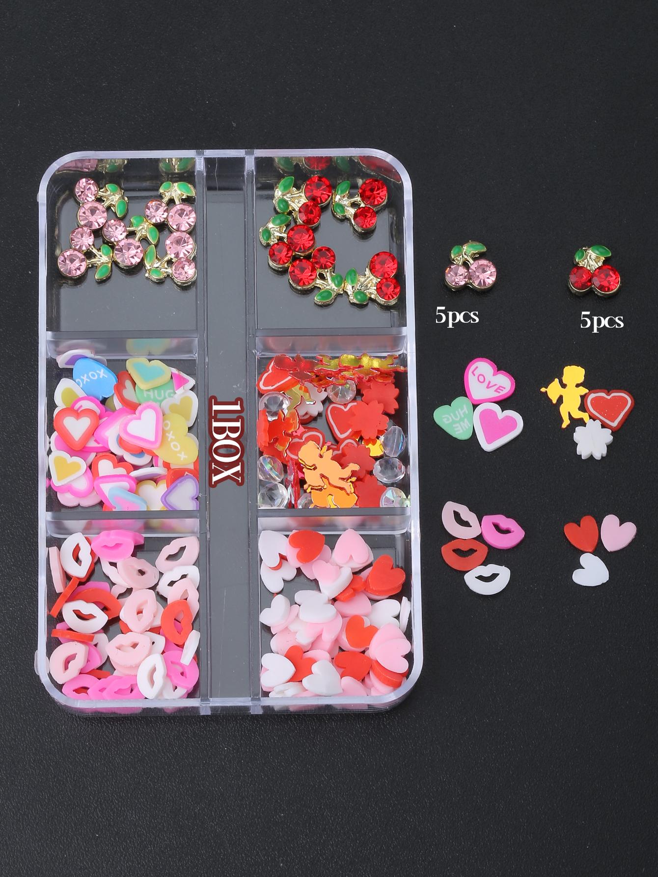 

Золотые смоляные сердечки с вишней, рот, цветок, шармы для ногтей, 1 коробка, сделай сам, 3D, 2025, подарок для девочек