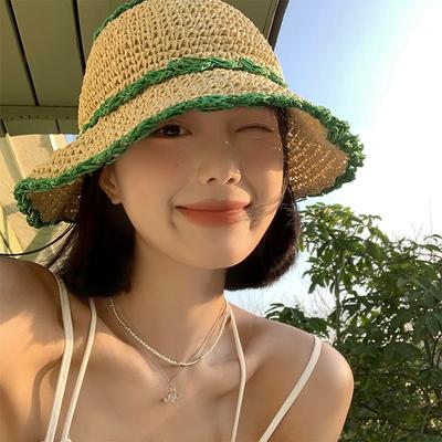 Strohhut Damen Sommer Hohl atmungsaktiv Strohhut Sommer Sonnenhut Großer Kopfumfang Sonnenschutz Eimerhut Trend