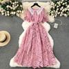 French Dress Female 2024 New Arrival Sweet Contrast-Color Doll Collar Breasted Silm Mid Length Long Length Lace Formal Dress