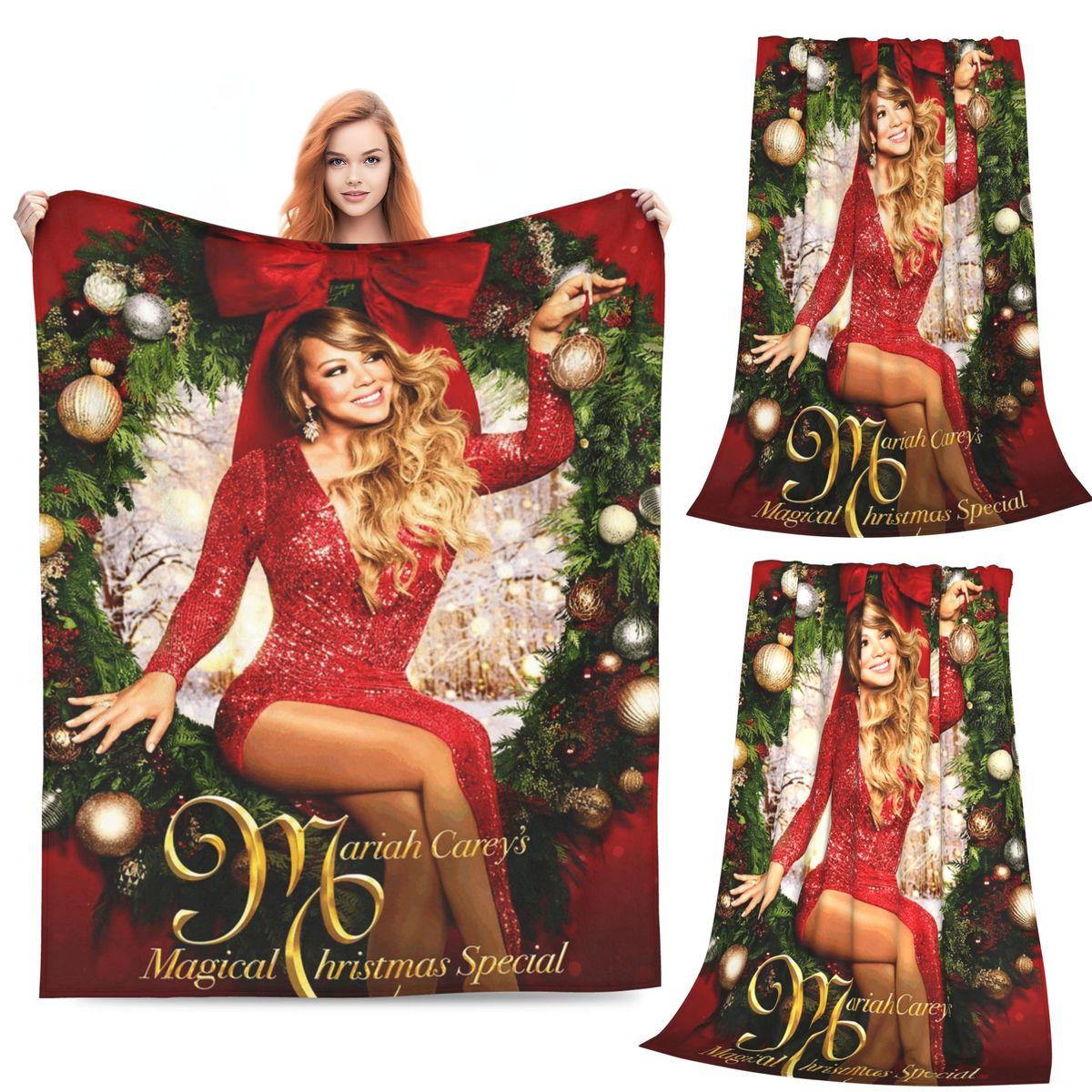 

Mariah Carey Singer Christmas Gift Blanket Soft Warm Flannel Throw Blanket Plush for Bed Living room Picnic Travel Home Couch 80x120cm