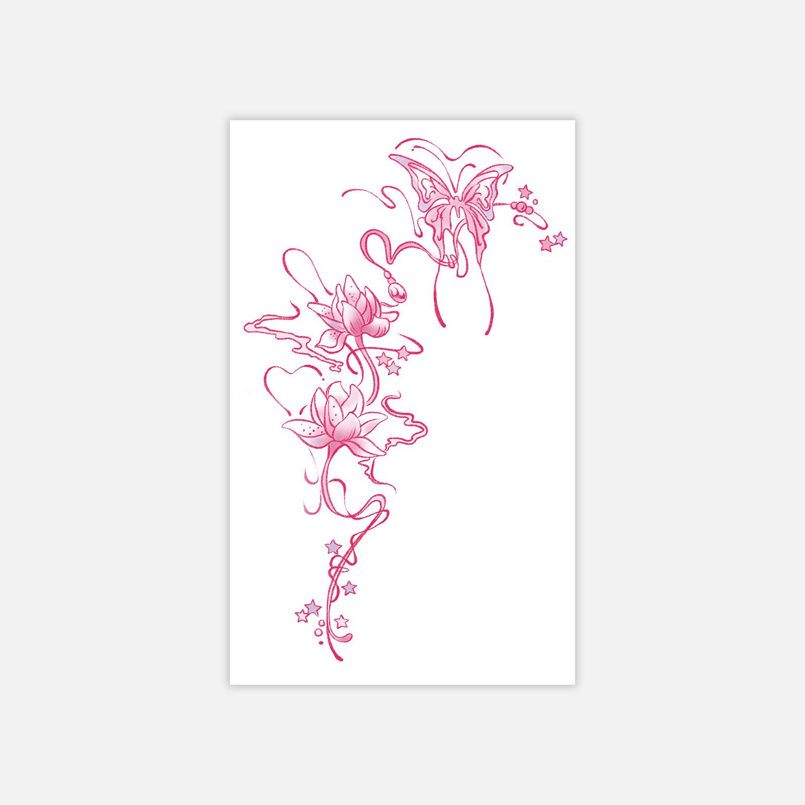 Beautiful Butterfly Lotus Ribbon Tattoo Sticker Personalized Sweet Tattoo Sticker 11*18