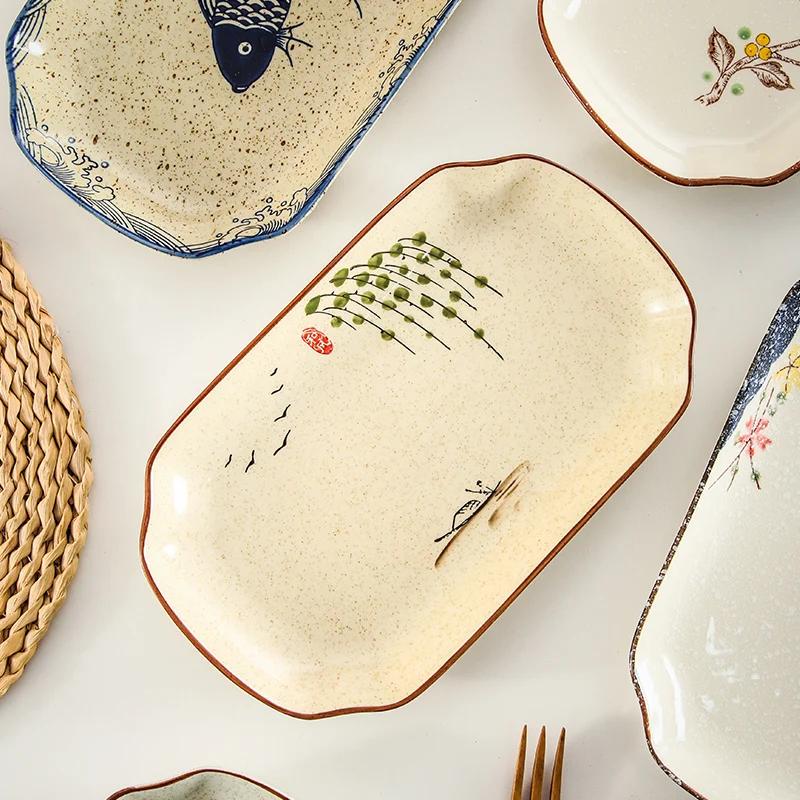 Retro Chinese Style Ceramic Plate Luxury Restaurant Large Fish Plate Exquisite Craftsmanship Dining Plates Household Tableware