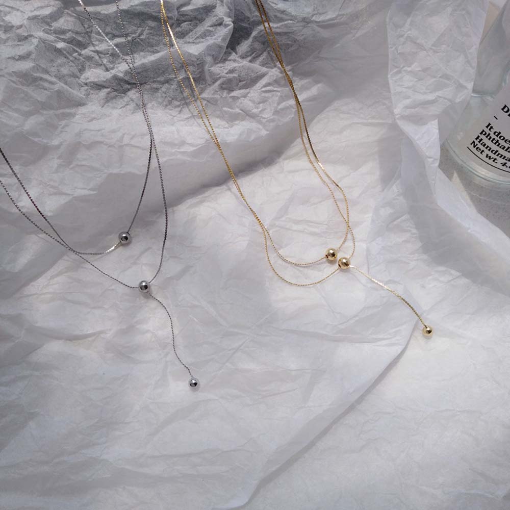 Temperament Pendant Bead Tassel Double Layer Female Choker Clavicle Chain Fashion Jewelry Necklace