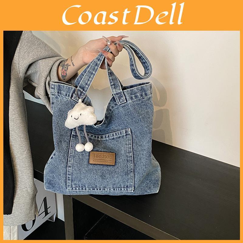 Denim Tote Bag For Women With Magnetic Closure And Large Capacity For Daily Use