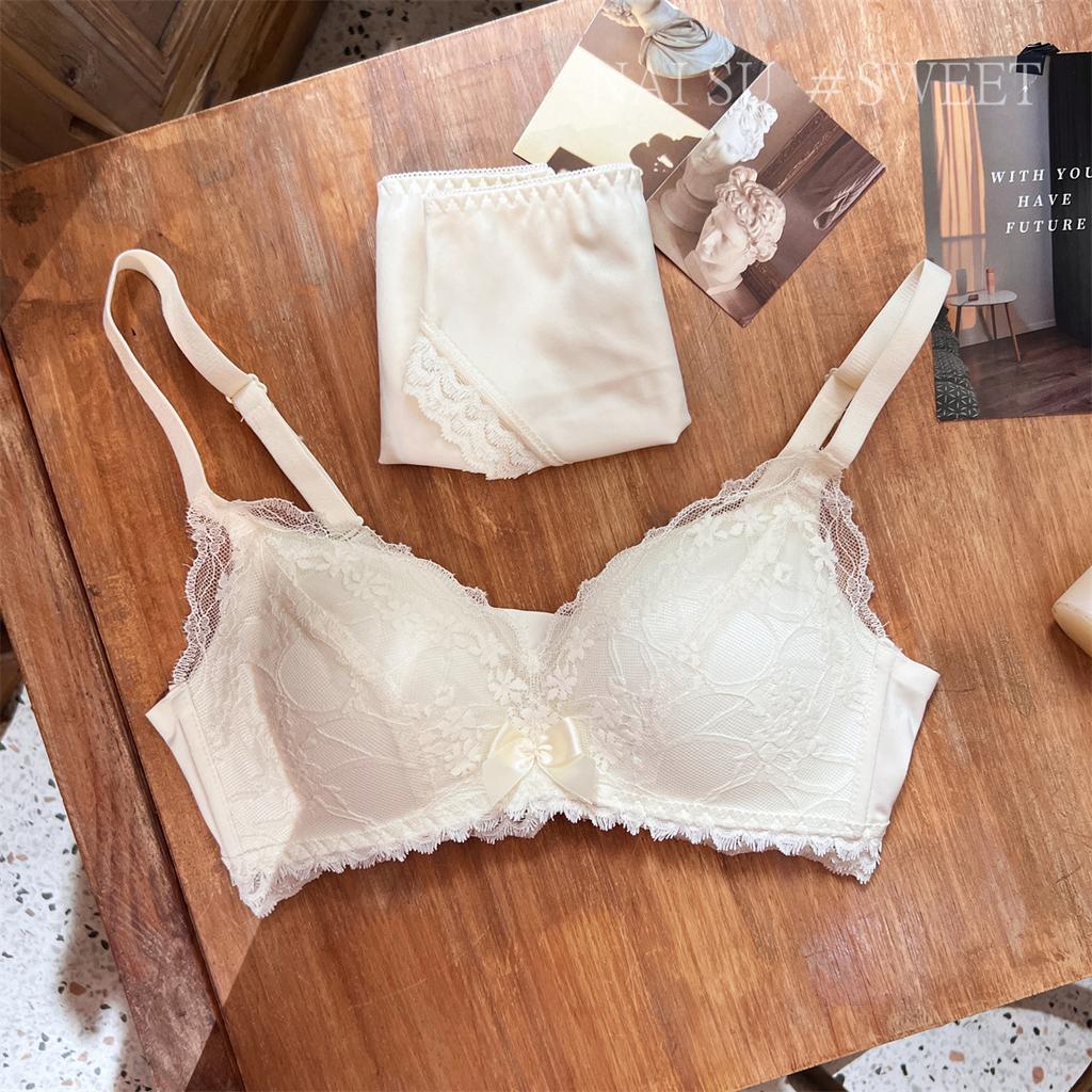 Sexy Coquette Lace Wireless Push Up Lingerie Set, Shaping No-Gap Adjustable Bra Set for Small Bust Teen Women