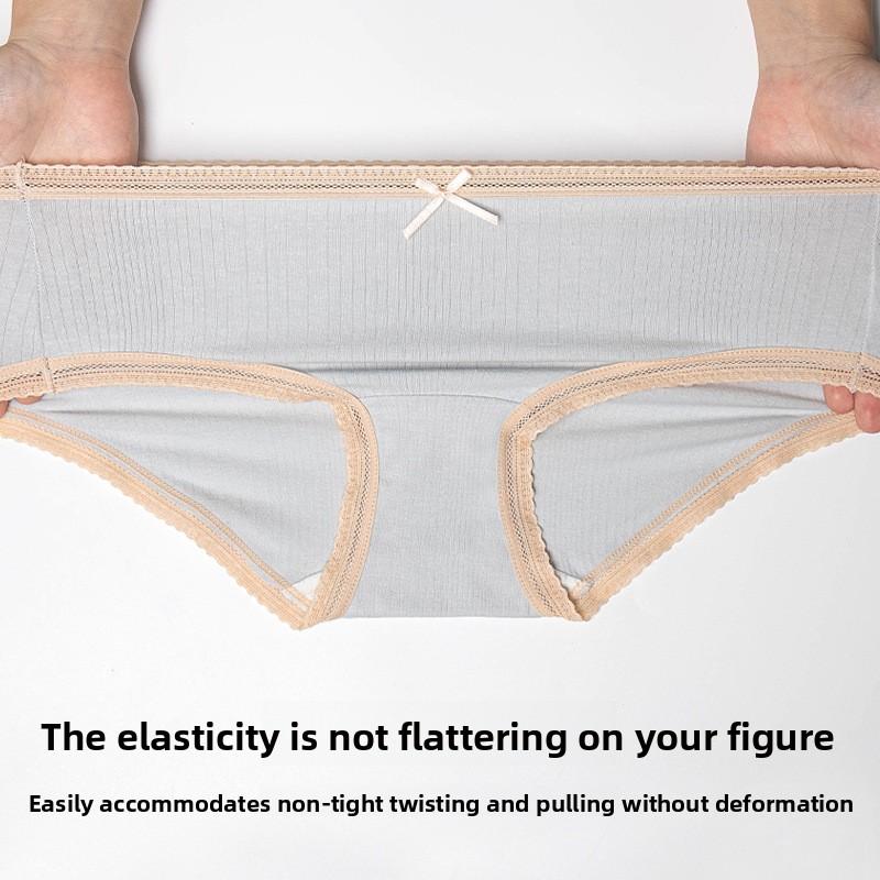 Women's Antibacterial Cotton Panties with a Sexy Mid-rise Waist, Large Size, Lace, Japanese-style Cute Bow, and Triangle Cut.
