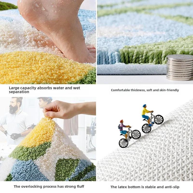 Fresh Floral Square Bath Mat, Highly Absorbent Floor Mat, High Weight Flocking, Thickened Foot Mat, Non-slip Mats Rug Carpet