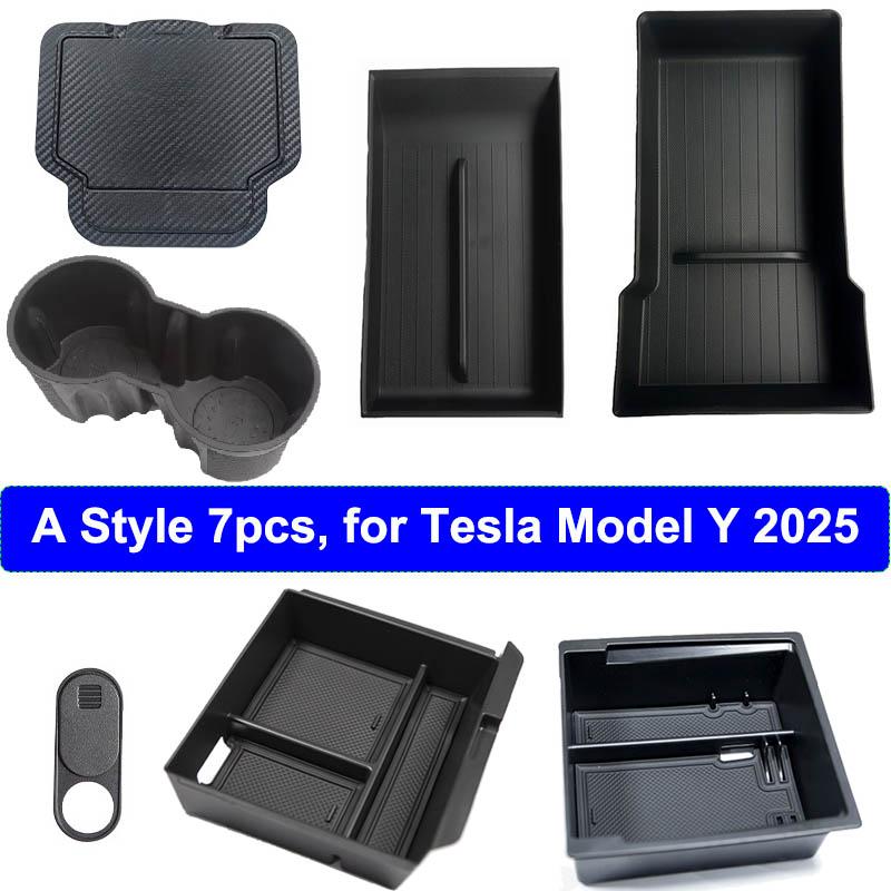 for Tesla Model Y Juniper 2025 Center Console Organizer Storage Box Anti-slip Cup Mat Armrest Box Hidden Storage Box Accessories
