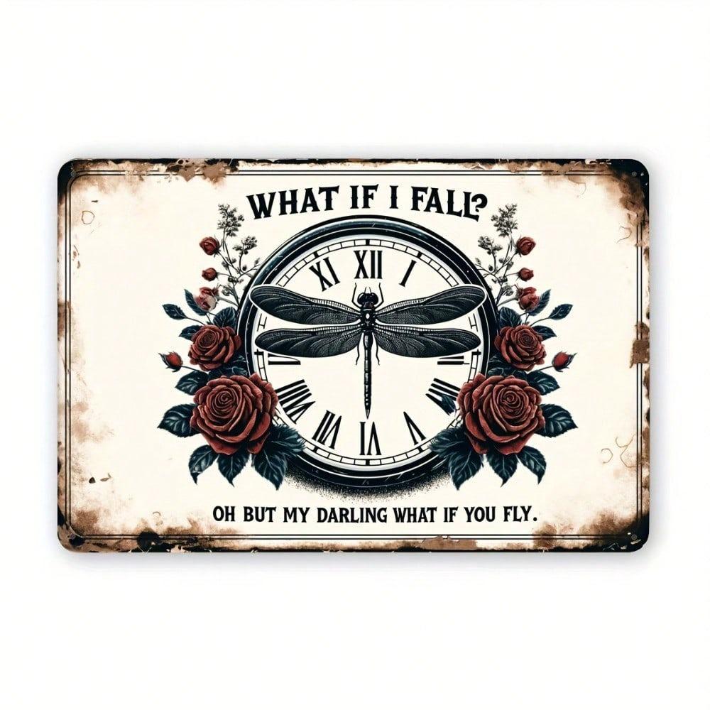 Vintage Rose Clock Metal Wall Poster 20x30cm Home Decor