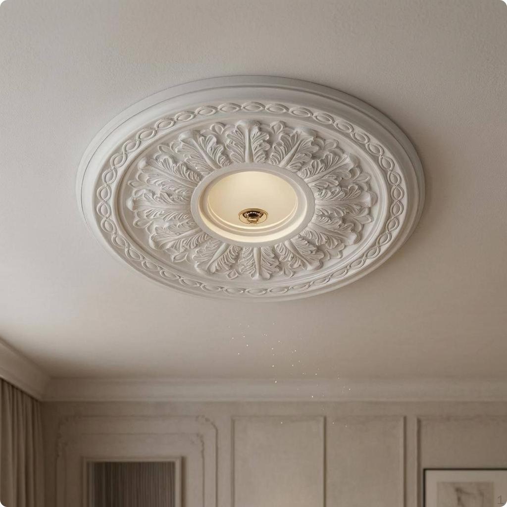 Round Overhead Medallion Carved Relief Ornamental White Lamp Base Panel G 50CM