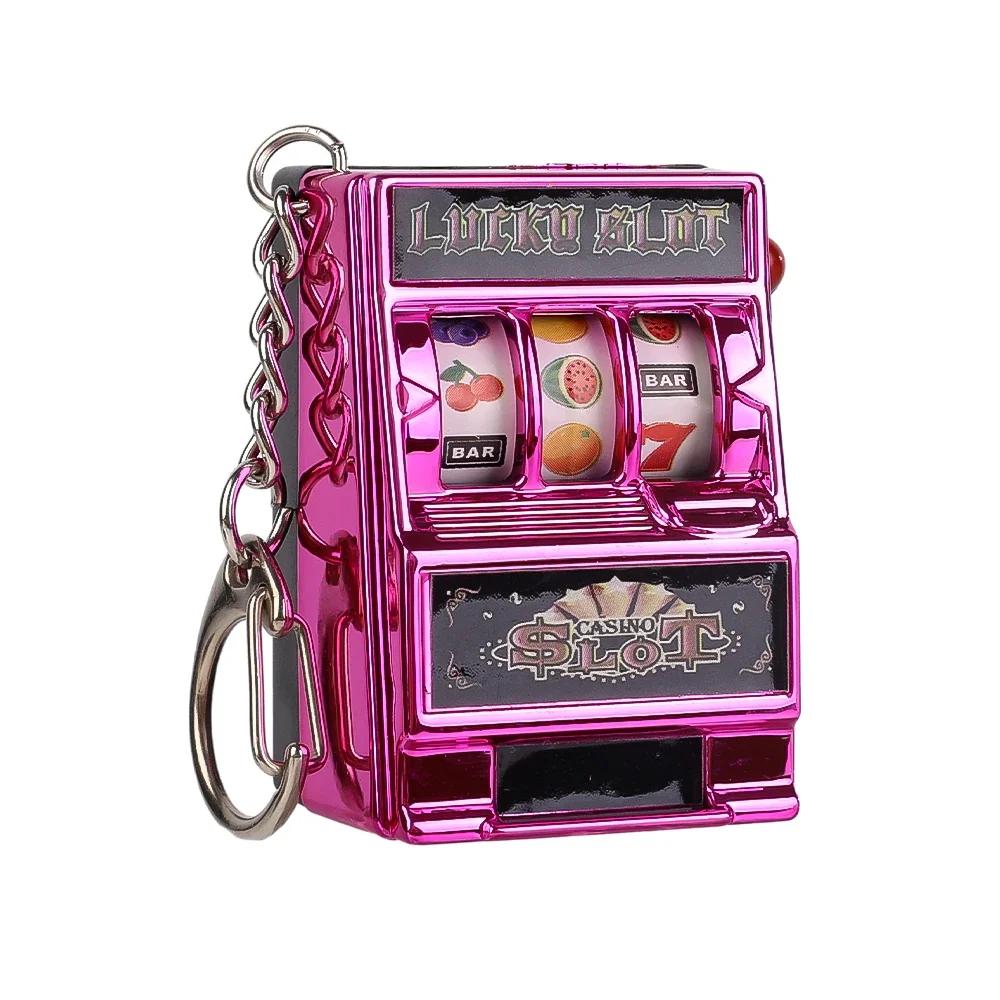 Retro Mini Fruit Machine Keychain Game Winning Best Friend Gift Toy Key Holder Coin Games Console Creative Slot Casino Model
