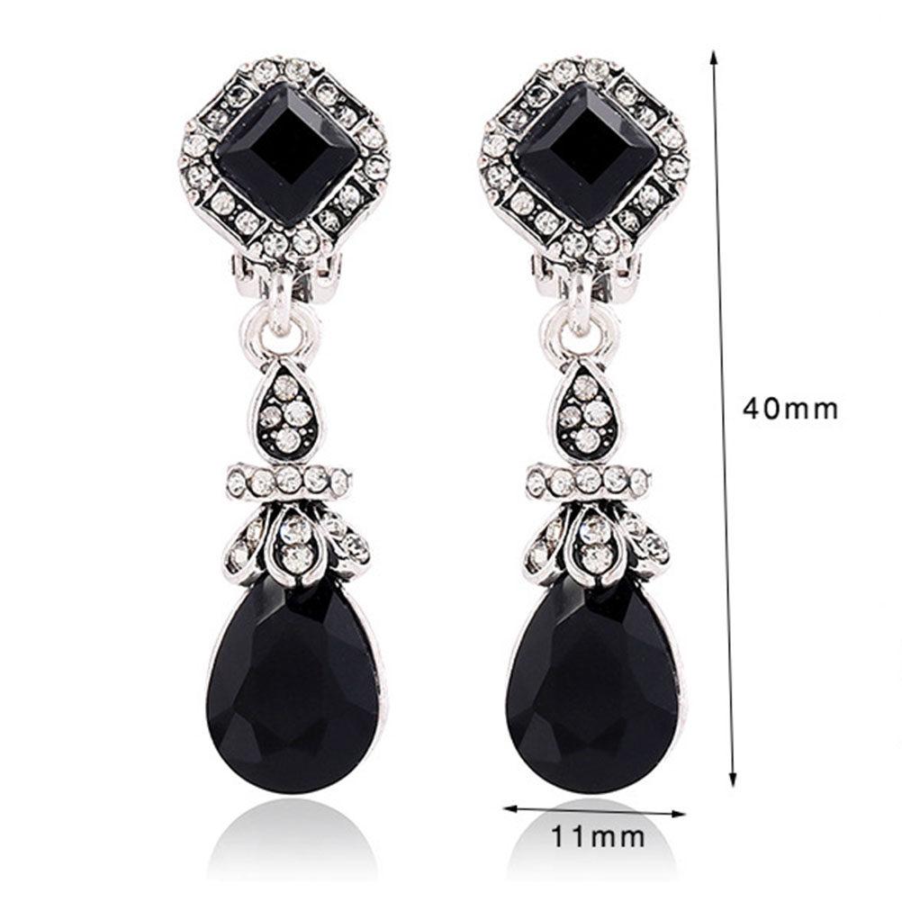 Vintage Black Pendant Ear Clips No Pierced Long Earrings Women Trendy Fashion Accessories Earrings Ear Clips