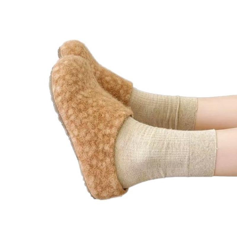 Autumn and Winter Woolen Retro Women's New Inner Height Increase, One Pedal, Lazy Shoes, Thick-soled Bag Head and Half Slippers