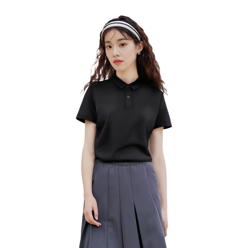 Anta Comfortable Casual Simple Solid Color Moisture Wicking Sports Polo Shirt Women Tops Black 962528116-3