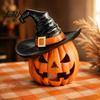 Seasonal Indoor Decorations Halloween Pumpkin Ornament with Witch Hat, Resin Jack O Lantern Decorative Lamp, Collectible Spooky Statues Face Figurine