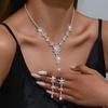 3PCS Sexy and Elegant Women's Flower Water Diamond Necklace Earring Set Wedding Birthday Party Fashion Accessories
