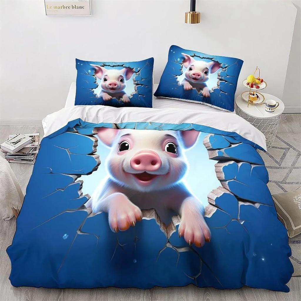 Farm Animal Pig Single Duvet Cover Set, Soft Microfibre Bedding Set,Reversible Quilt Cover And 1 Pillowcase 75*50Cm With Zipper