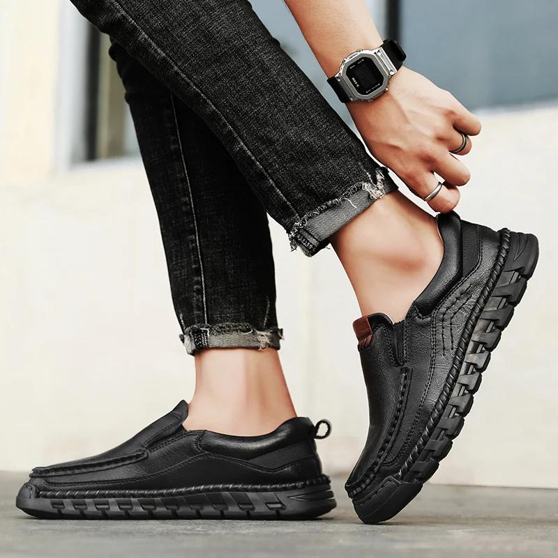 2025 New Men Casual Shoes Handmade Leather Loafers Comfortable Men's Shoes Quality Split Leather Flat Sneakers