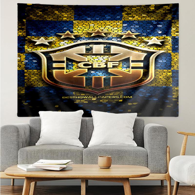 Brazilian Football Crest Printed Printed Tapestry, for Bedroom,Livingroom, Dormitory, Large Wall Decor, Fabric Decor Fan Birthday Gifts
