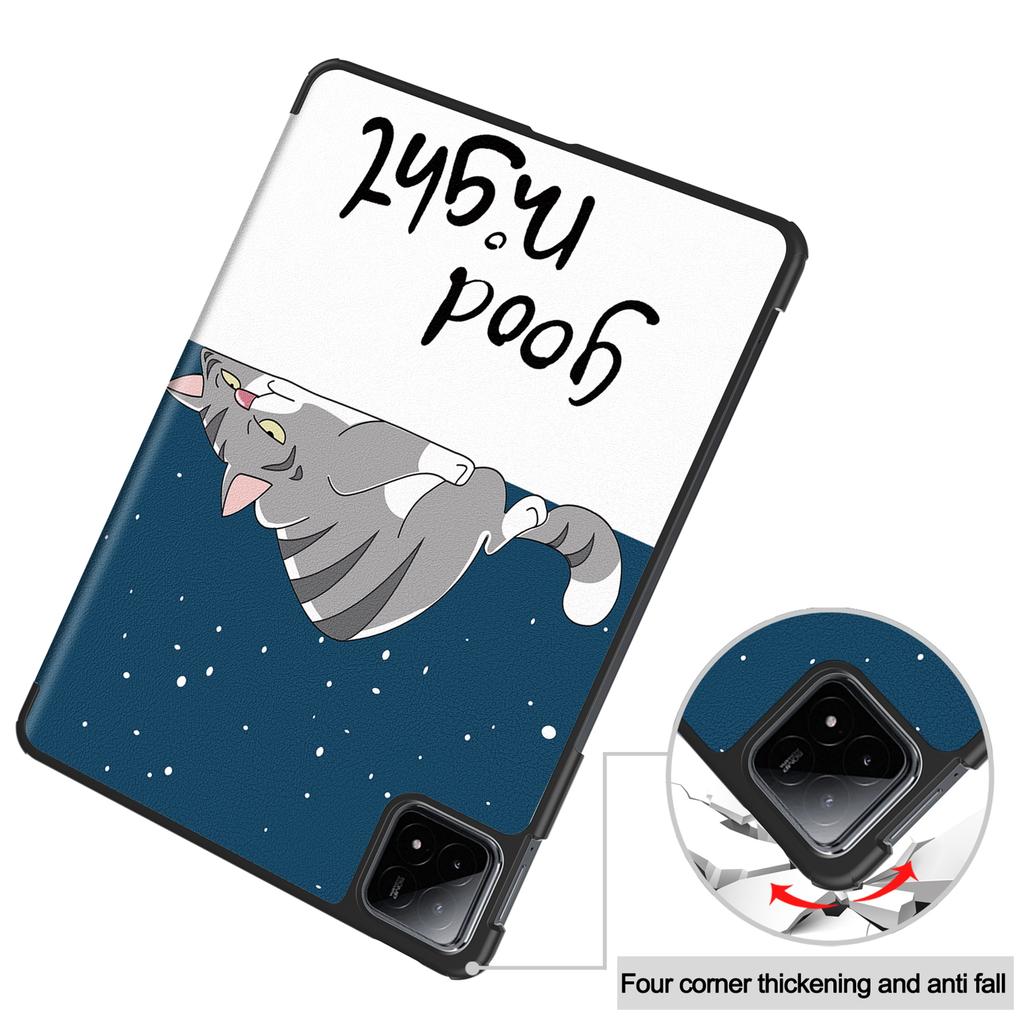 Für Xiaomi Pad 6S Pro 12.4 Lederhülle Dreifach-Ständer Musterdruck Tablet-Hülle