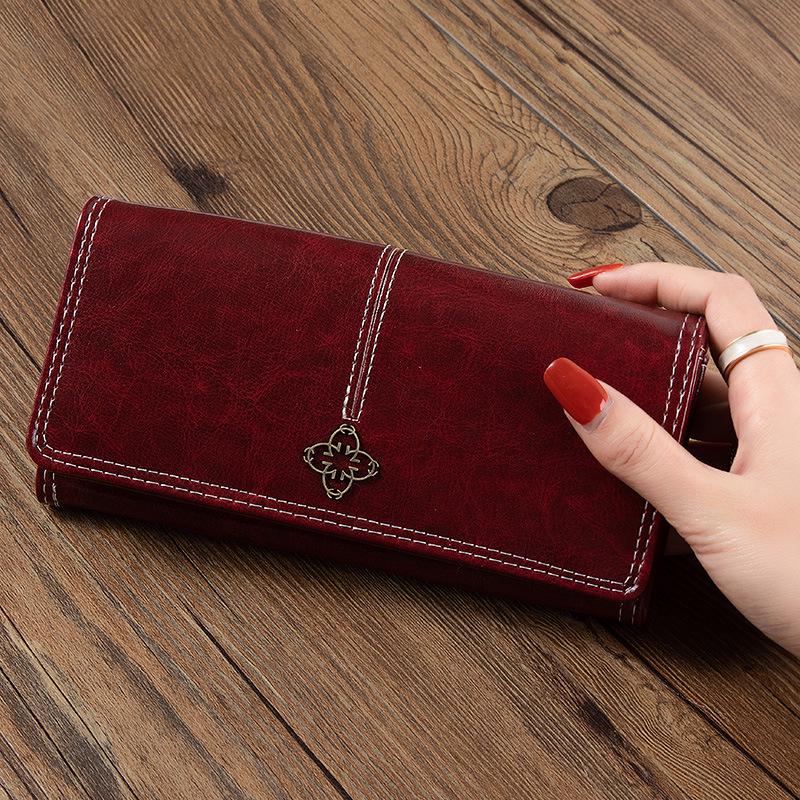 Women's Retro Long Zipper Wallet with Large Capacity and Multiple Card Slots - European & American Style Two-Fold Handbag