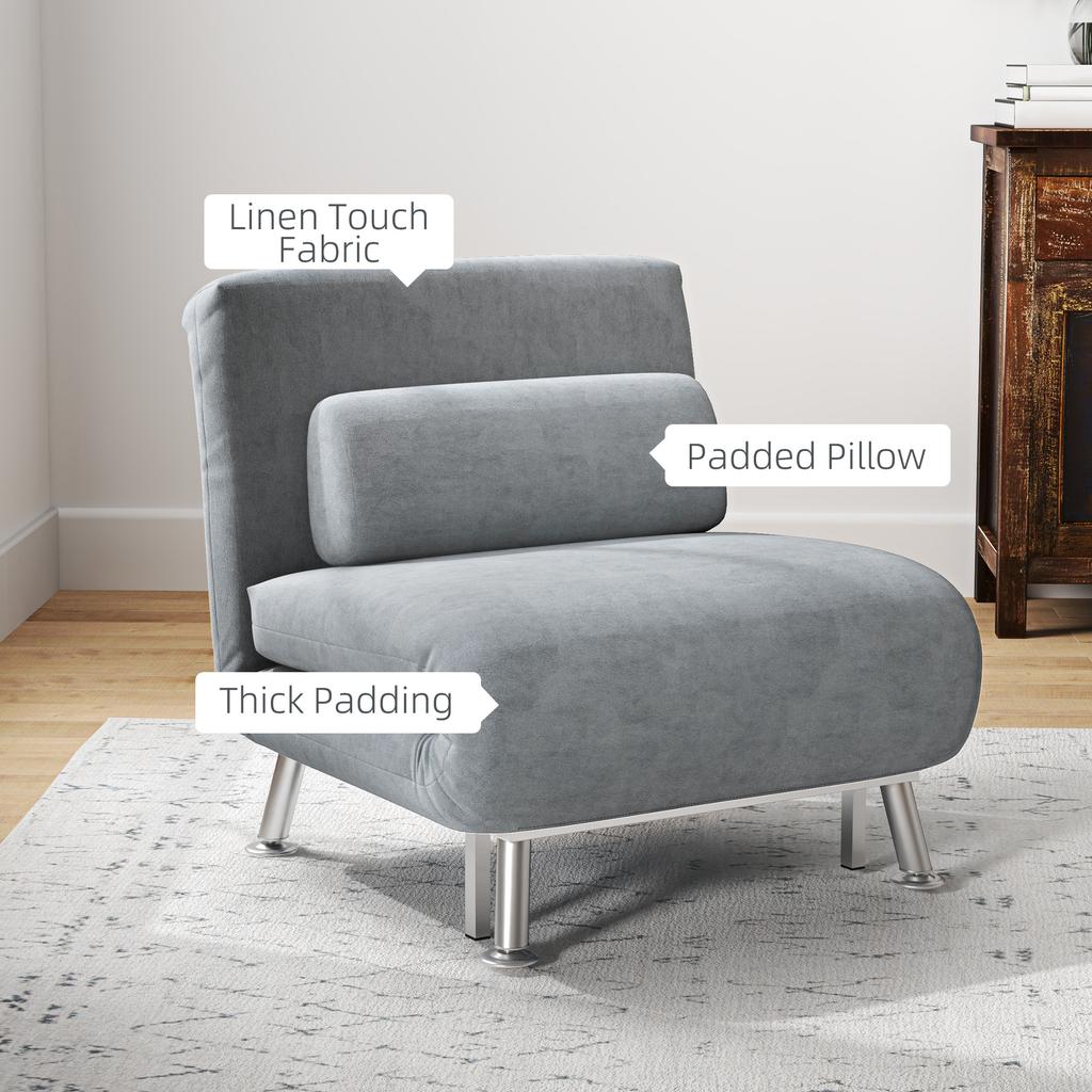 Single Velvet-Feel Sleeper Chair - Grey