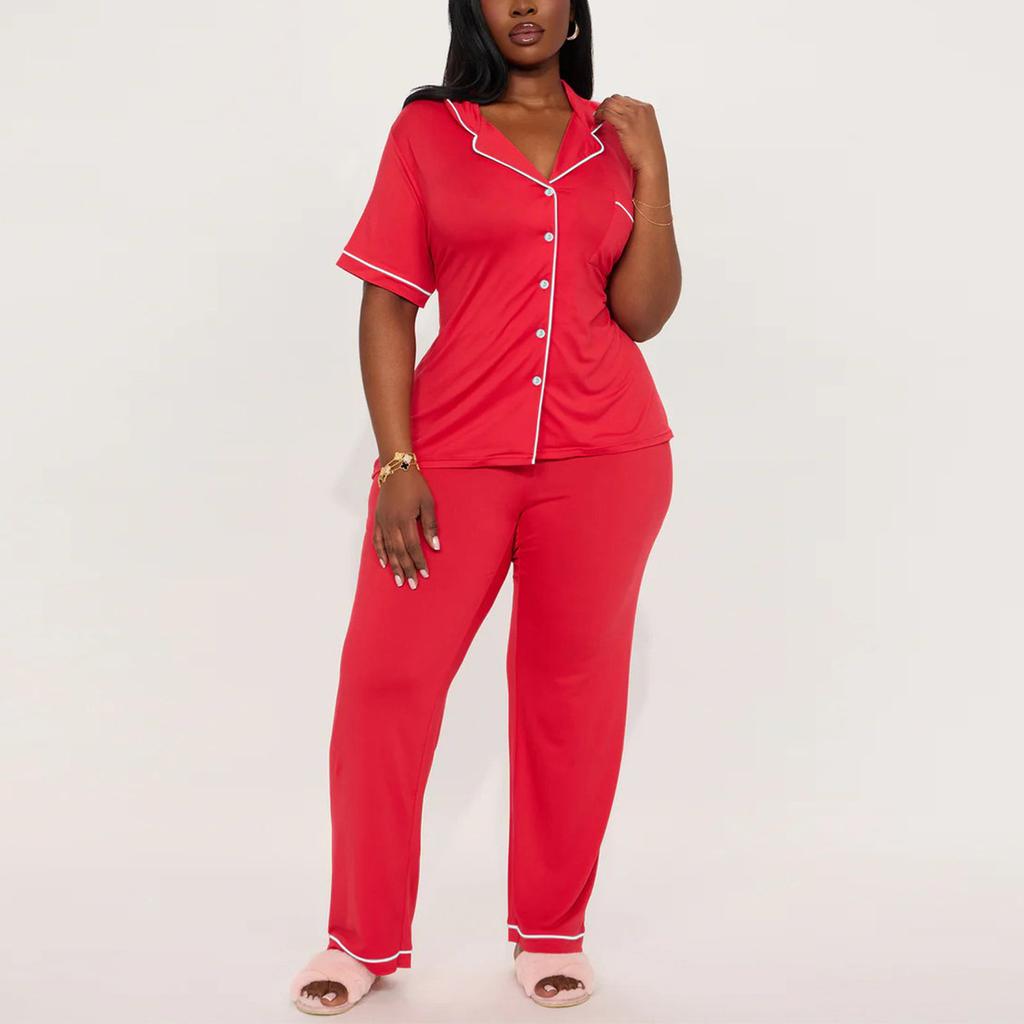 Pajama Women's Spring and Autumn Cardigan, Short-sleeved Shirt and Long Pants, Summer Two-piece Home Wear