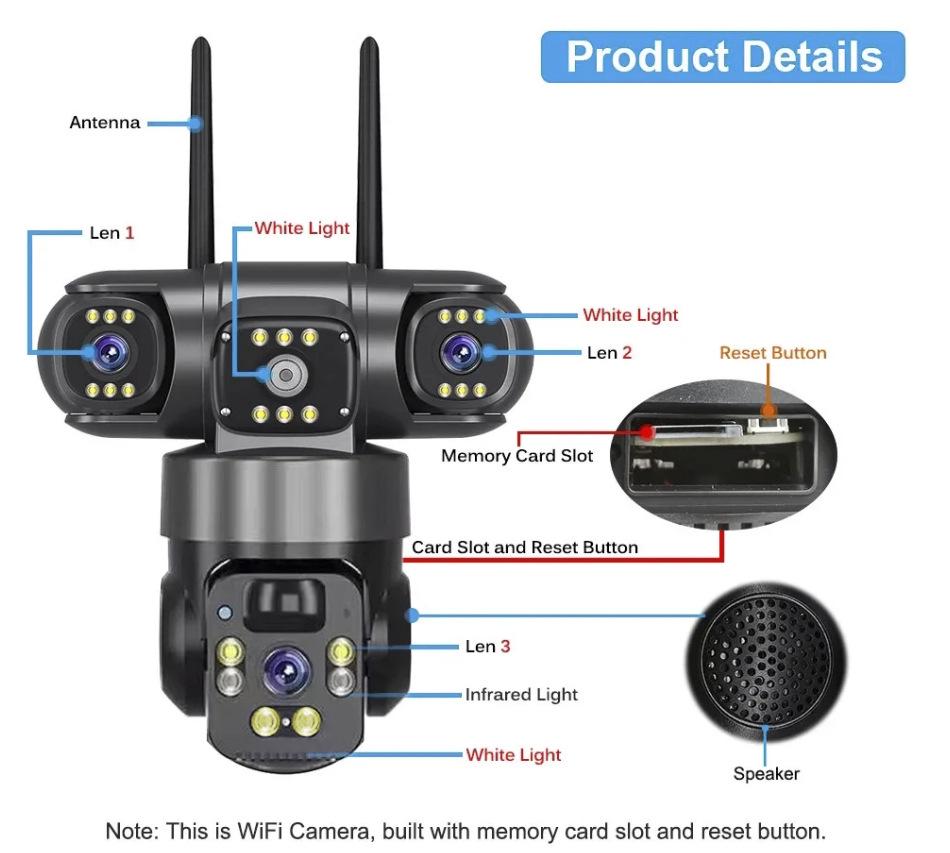 V360Pro 4G Solar Surveillance Camera: Triple-Lens, Outdoor, Night Vision, Waterproof, Lightning-Proof, No Network or Power Required.