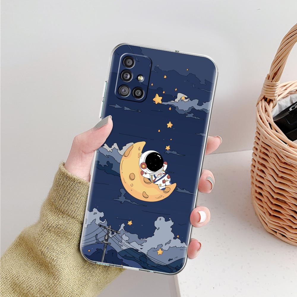 Case For Samsung A15 A13 A35 A55 A51 A71 A41 A31 A21S A03S A05 A17 A23 A25 A33 A53 A73 5G A07 4G Cover Space Astronaut Cartoon